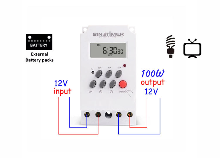 Časovno stikalo LCD DIN 20A DC12V