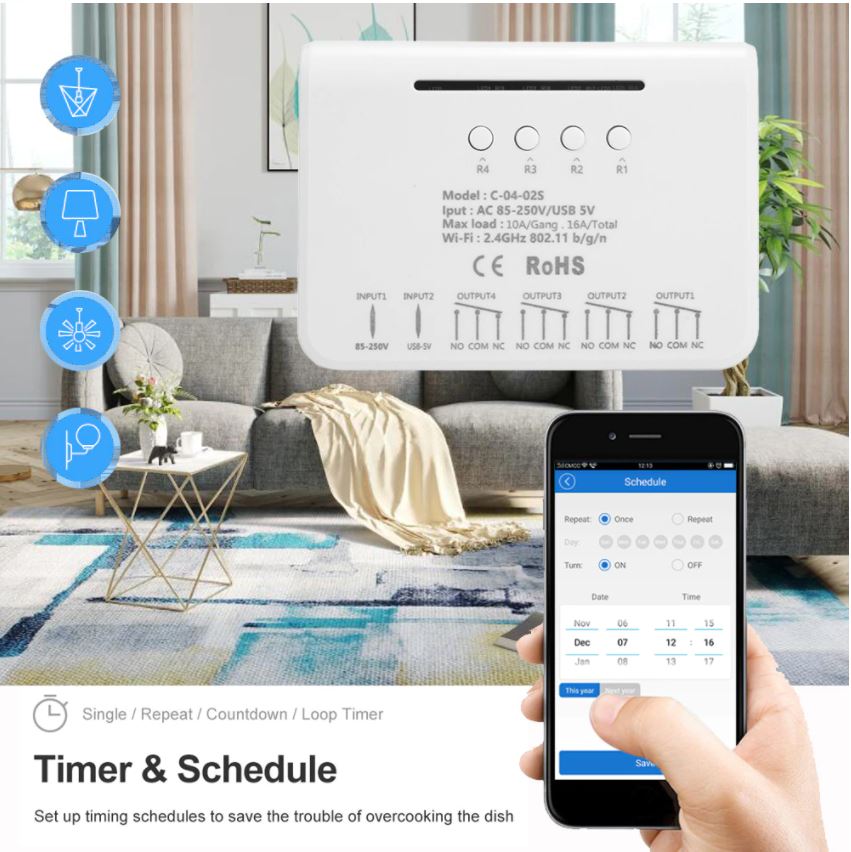 Wifi Smart DiY Stikalo AC85-250V 4CH RF433