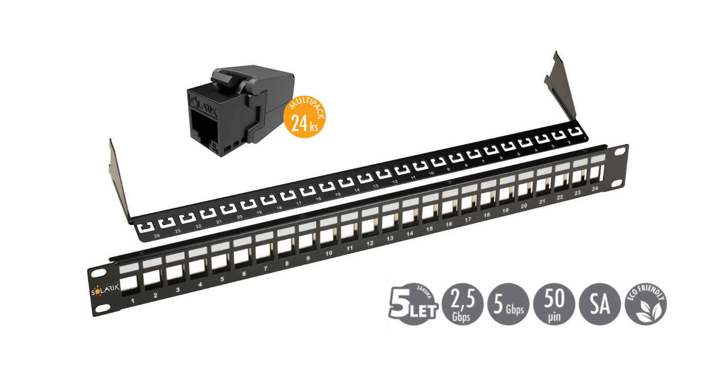 Solarix Patch z 24x SXKJ-5E-UTP-BK-SA