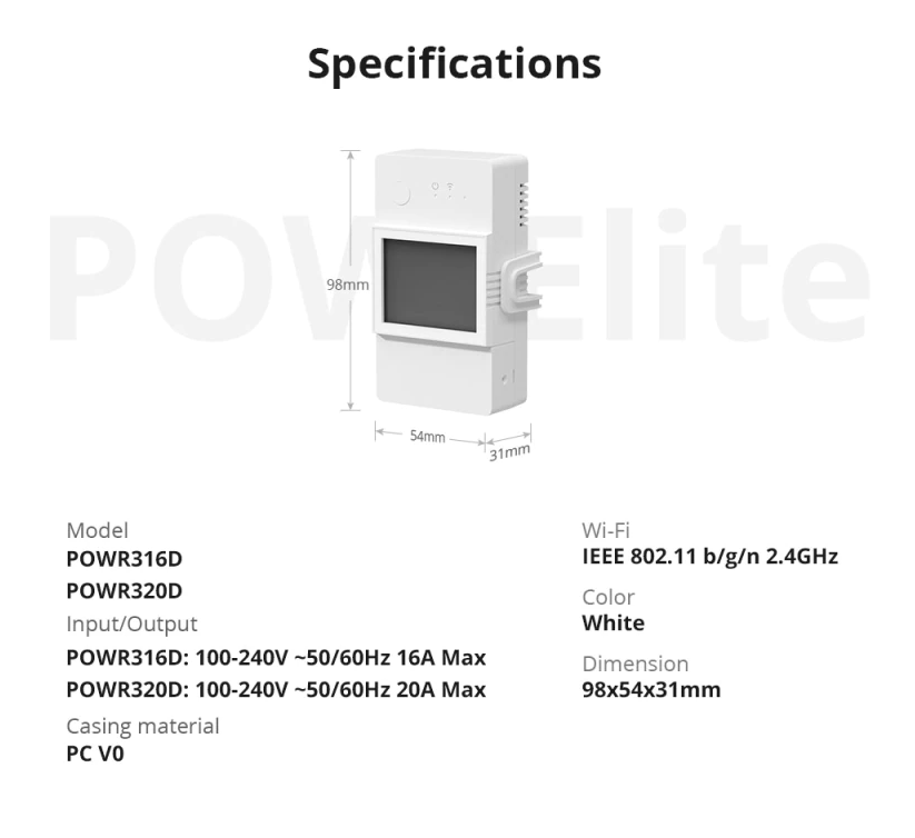 SonOff POW Elite LCD THR320 + Senzor