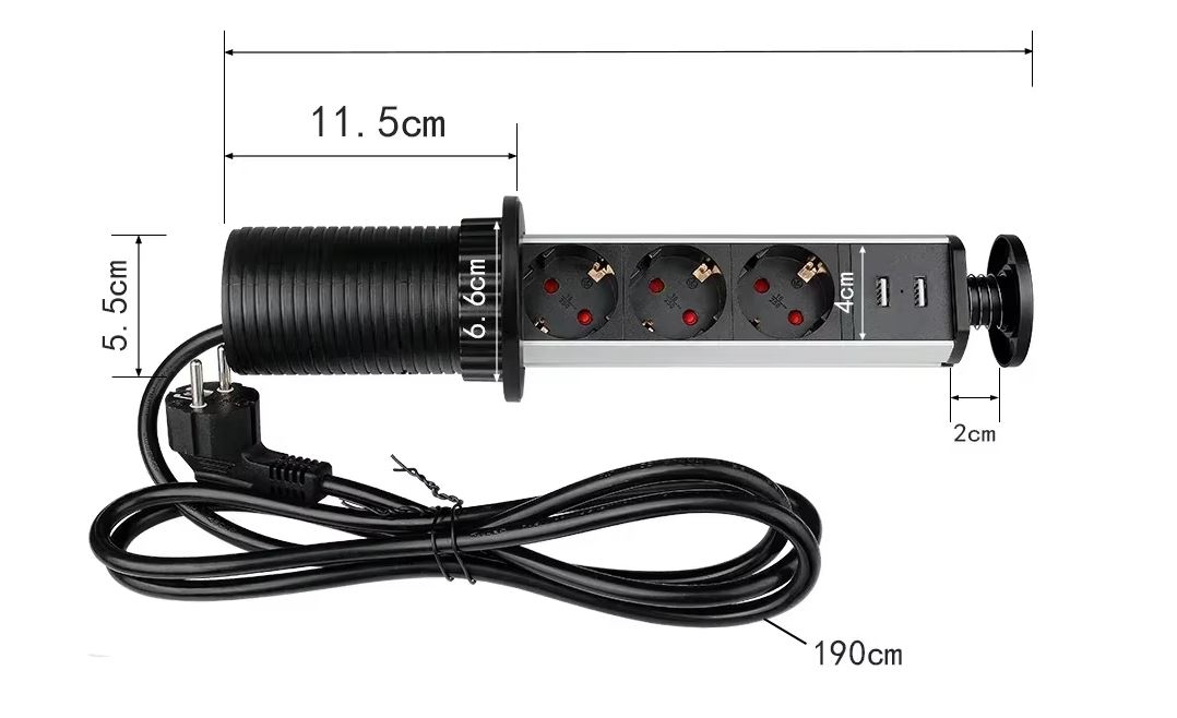 Namizna dvižna vtičnica 3EU z 2USB