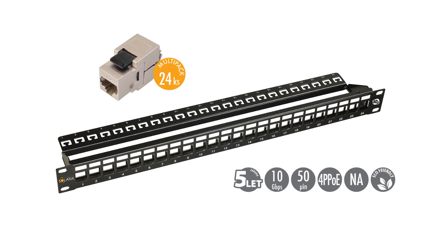 Solarix Patch z 24x SXKJ-6a-STP-BK-SA